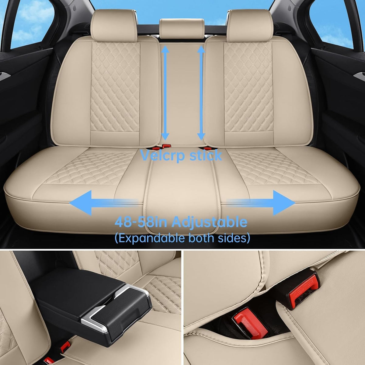 Car Seat Covers Full Set,5 Seat Leather Seat Covers for Cars,Front Seats and Back Seat Cover,Waterproof Car Seat Cushion Protectors,Universal Fit for Most Cars SUV Trucks (Beige, Full Set)