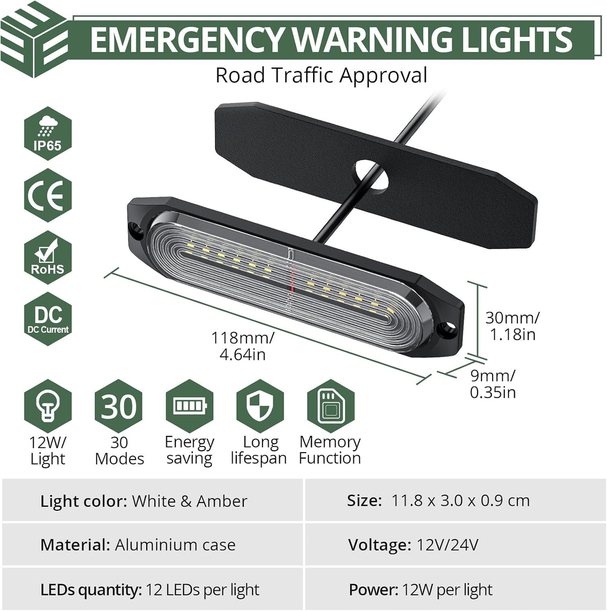 EYPINS LED Surface Mount Strobe Lights for Trucks,White Amber Strobe Light