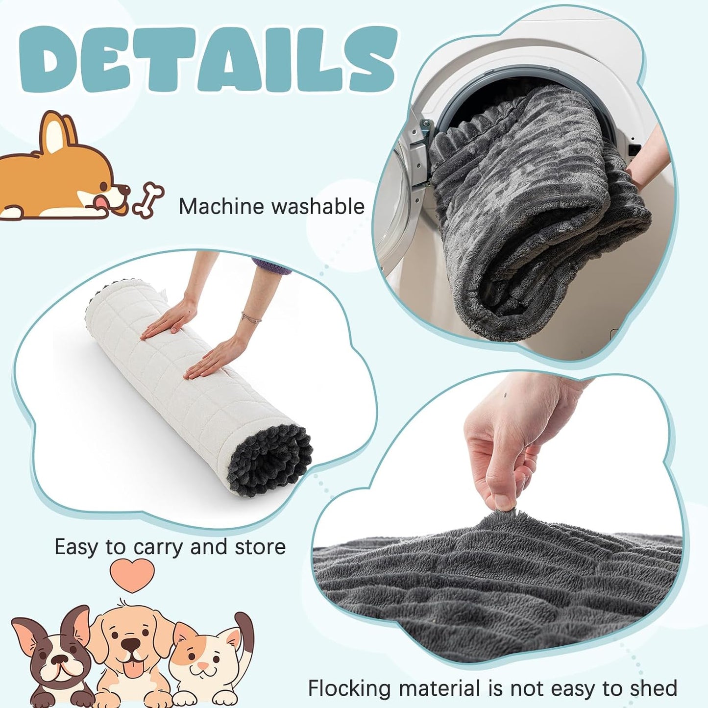 BBTO 53 x 40 Inches Non-Slip Bottom Pet Bed Mat for Car Trunk Large Size Dog Blanket for SUV Dog Backseat Cover with Anti Slip Sticker Travel Hair Resistant Backseat Extenders Cover(Dark Gray)