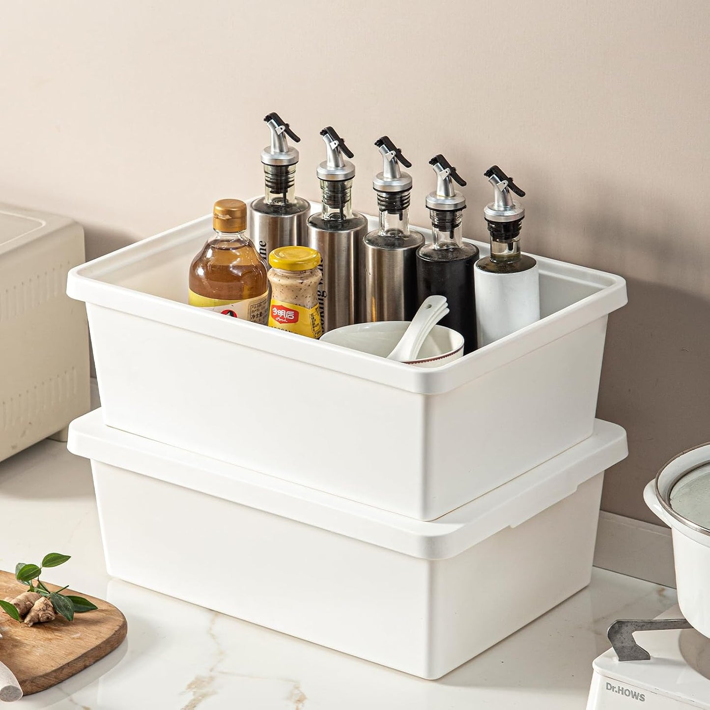 Yishyfier 15 Quart Stackable Plastic Storage Bins with LidsStorage Container for Organizing, Storage Boxeswith Handle for Shelves, Cube Storage Bin for CraftSnacks, (white，2L)