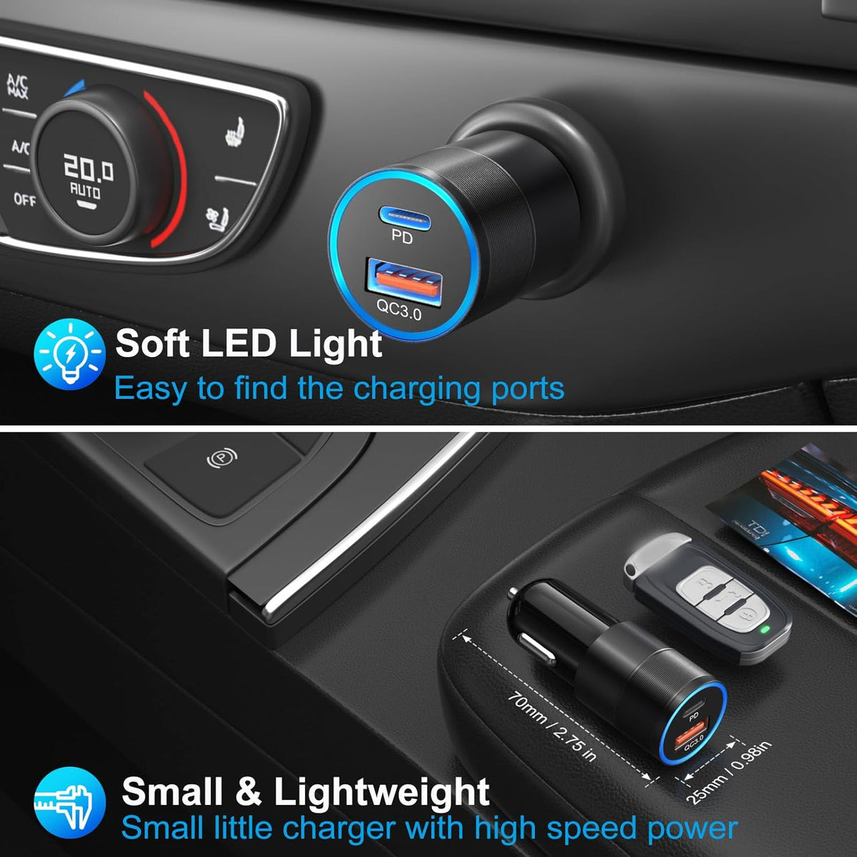 USB C Car Charger 5 Pack, 36W Dual 12V USB C & USB A Car Charger Adapter