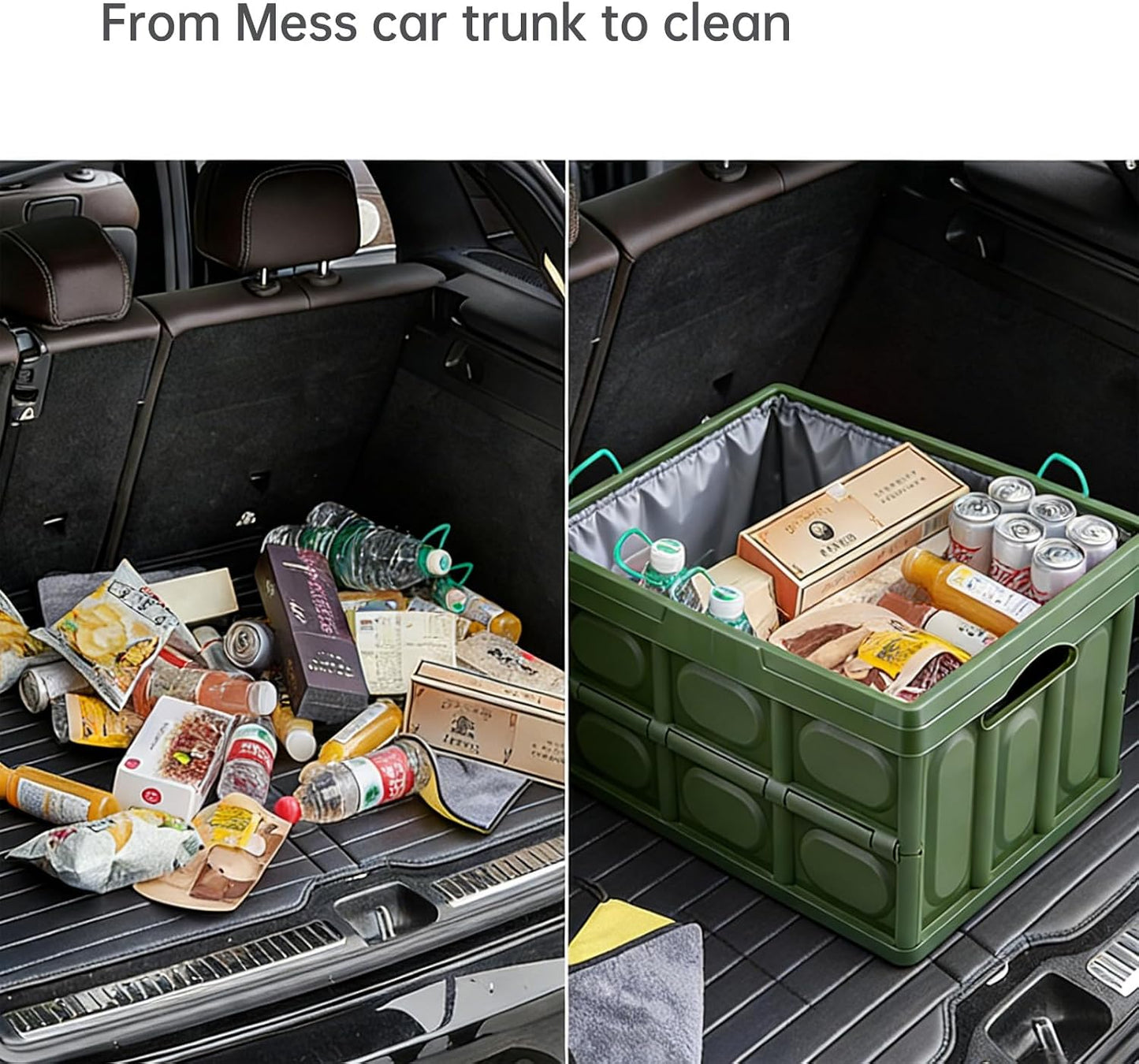 Collapsible SUV Trunk Organizer Plastic Durable Cargo Storage Box Outdoor Storage Organizer Box Secure Snap-on Lid Car Boot Organizer Hard Plastic Storage Box for Camping Picnics,Green