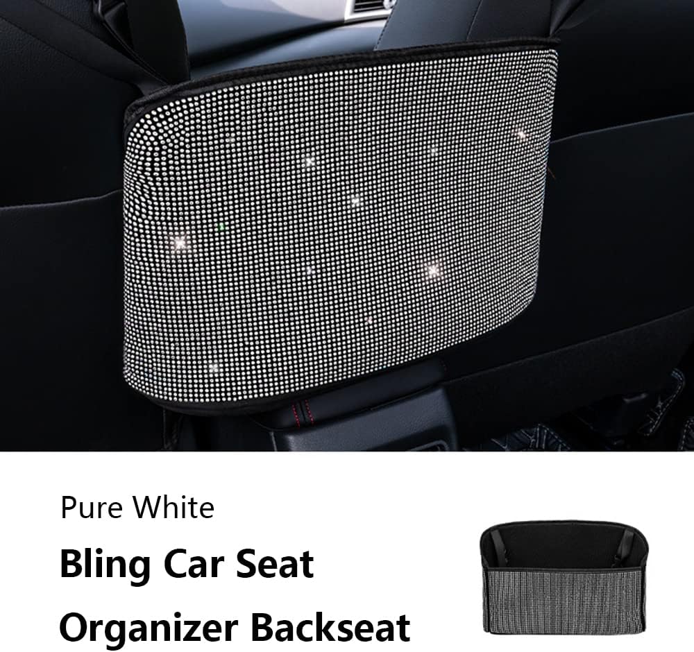Car Net Pocket Handbag Holder Between Seat Back Organizer Storage Bag, Purse Holder for Console Front Seat Storage Barrier, Rhinestone Car Storage Organizer Between Front Seats, Multicolor