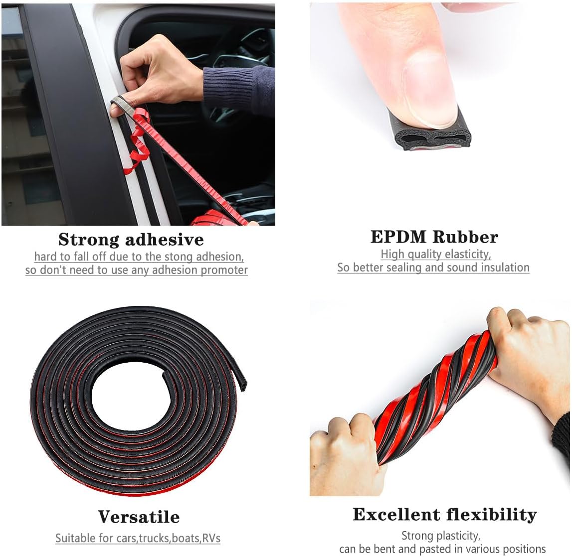 65.6Ft Universal Car Seal Strip, Universal Self Adhesive Auto Rubber Weather Draft Seal Strip,Weatherstrip for Car Window and Door,Engine Cover for Car, Truck, Pickups, Boats, and RVs (65.6Ft)