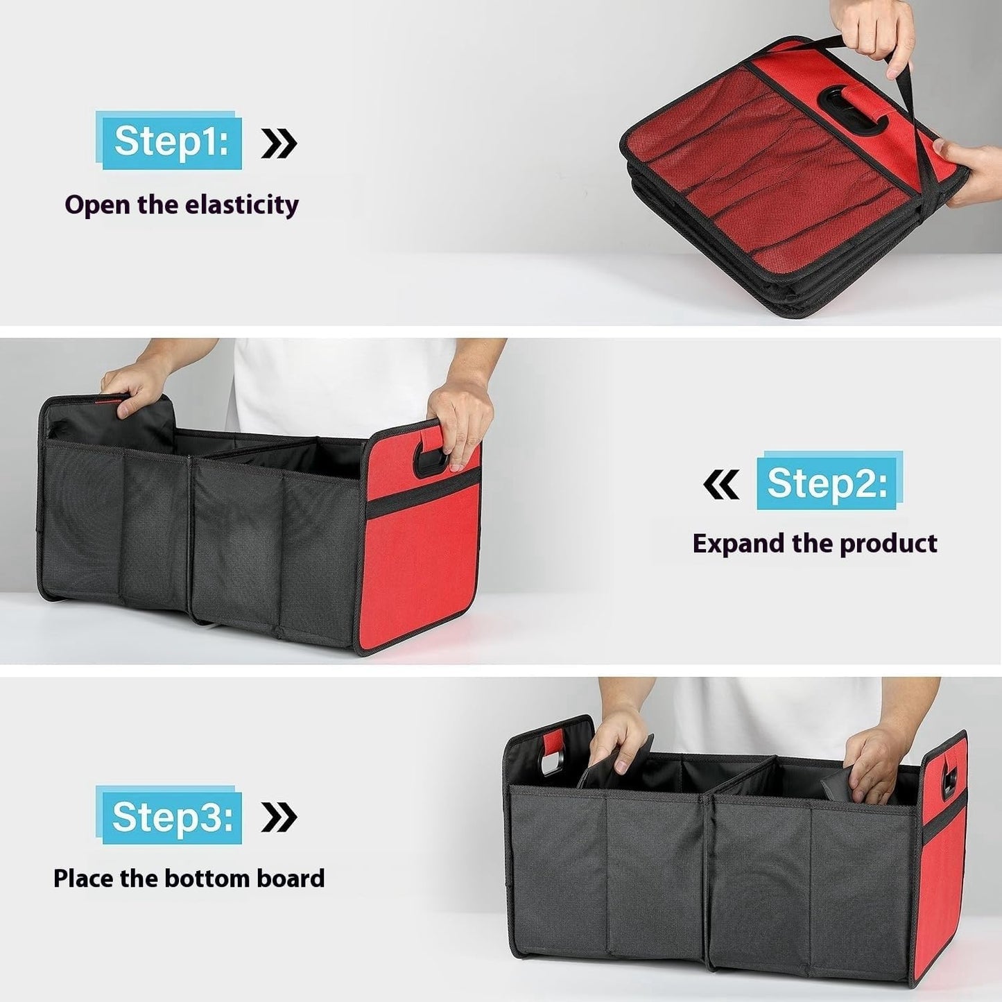 Car Trunk Storage Box, Collapsible Organizer, Foldable Trunk Storage Box with Multiple Compartments - Durable, Water-Resistant for Car Storage, Toys, Groceries and Emergency Gear
