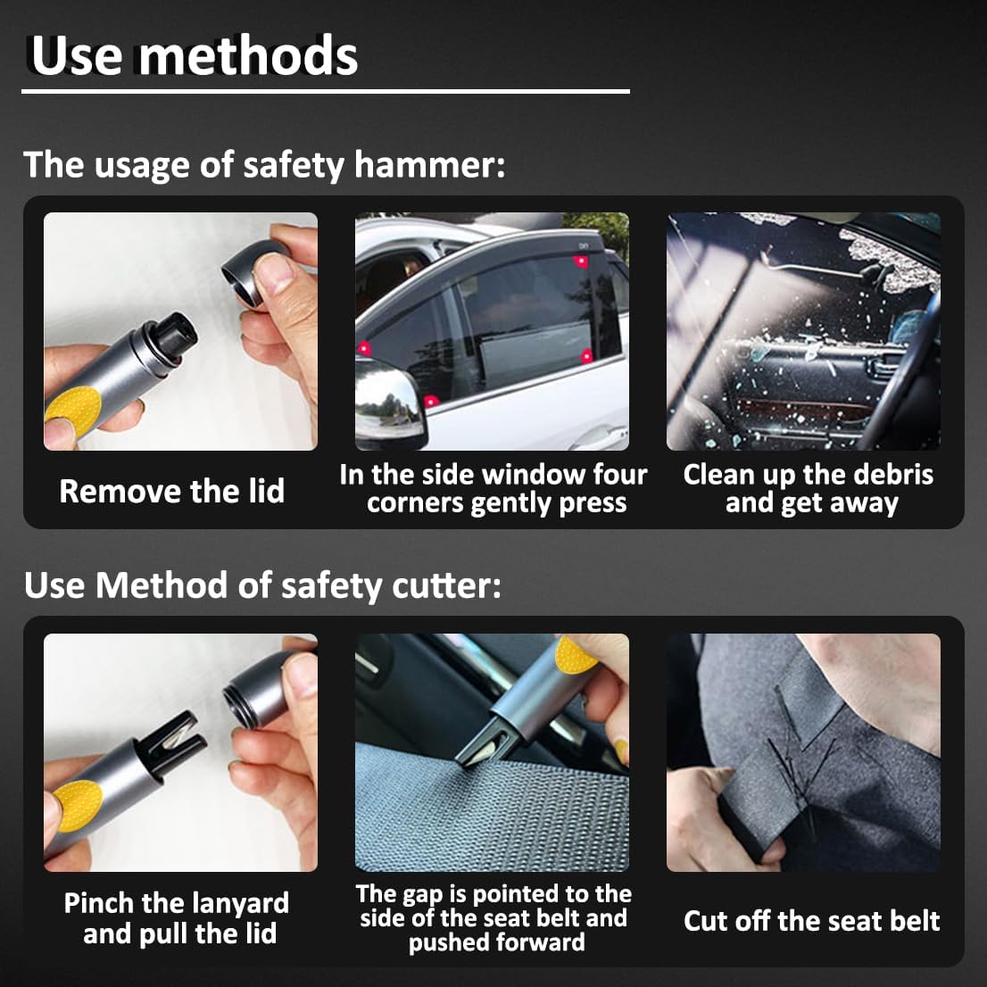 smosun Safehammer - 2026 Upgraded Safe Hammer Glass Breaker Under Water, Car Hammer Seatbelt Cutter Window Breaker Emergency Escape Tool, Safehammer Glass Breaker for New Cars (3PCS)