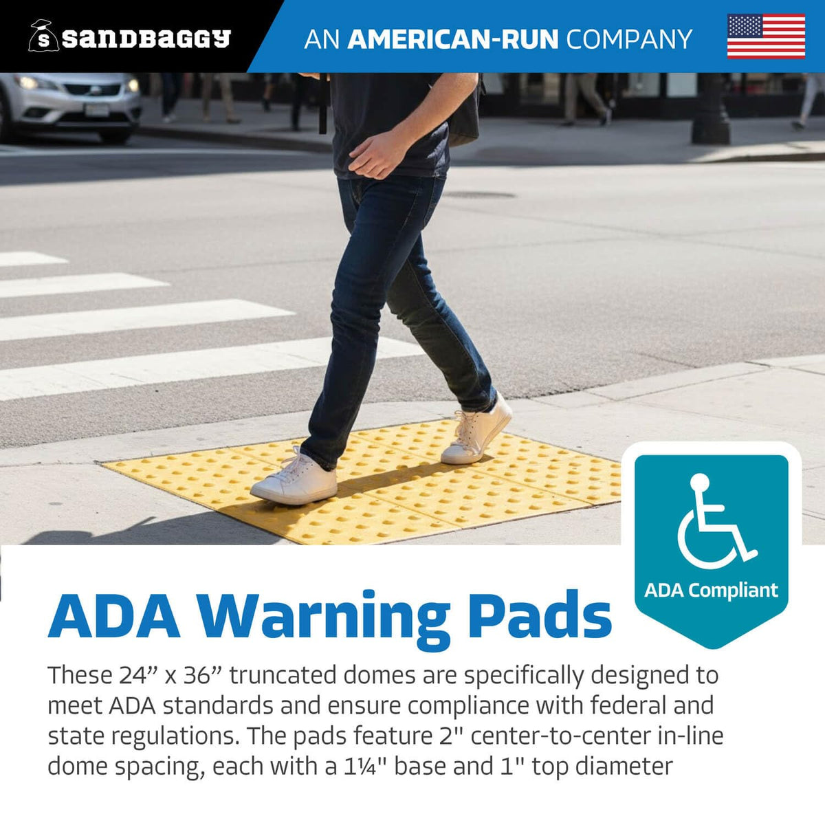 Sandbaggy 24" x 36" ADA Warning Pads Set (Assembled Size) - Fasteners Included - ADA Compliant - Surface Mounted Truncated Domes (1, 24" x 36")