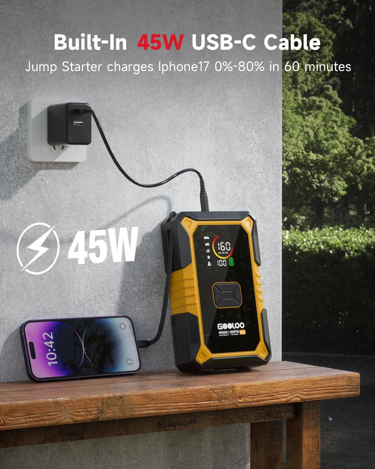 GOOLOO A5 Jump Starter with Air Compressor, 4000A Car Battery Booster