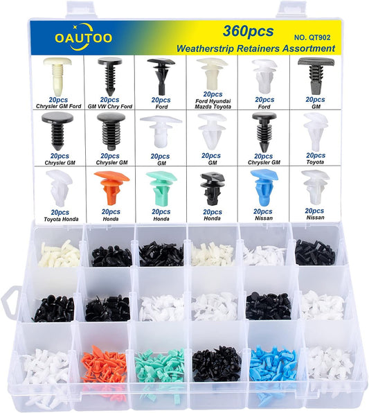 360pcs Weatherstrip Retainer Clips Quick-Select Kit Assortment for Ford GM Chrysler VW Mazda Hyundai Toyota Honda & Nissan