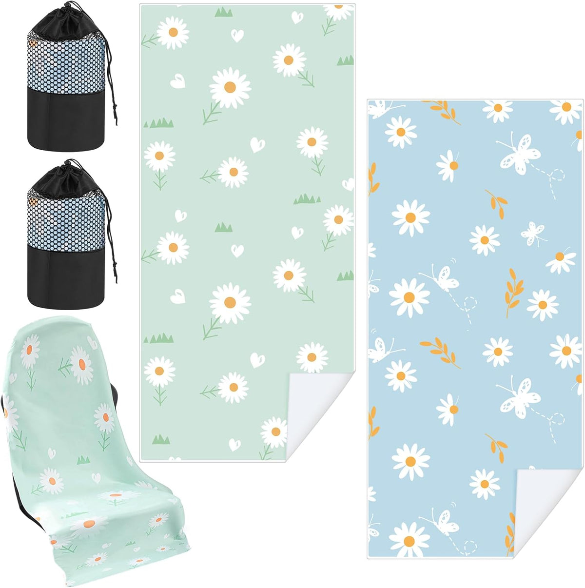 Hahafelt 2 Pack Car Seat Towel Cover with Storage Bag, Daisy