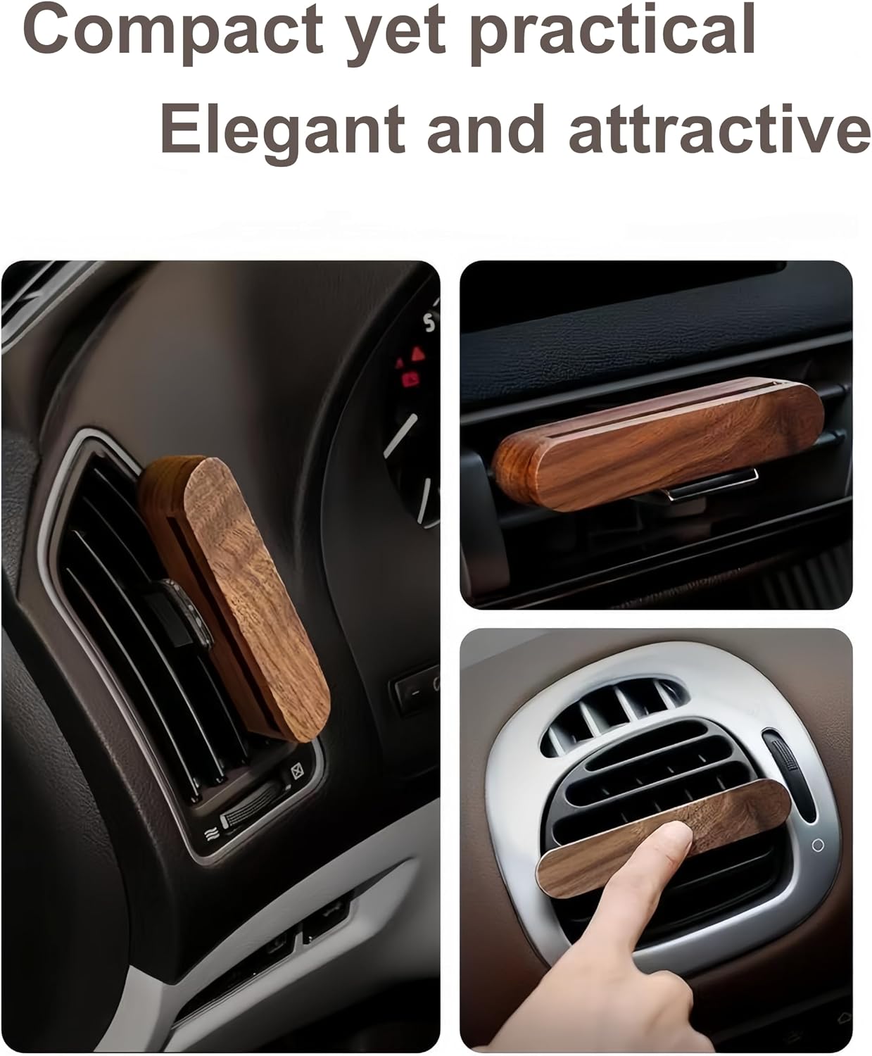 2 PCS Car Essential Oil Diffuser Vent Clip, Wooden Aromatherapy Diffuser with 10 Unscented Refill Fiber Sticks, Reusable Custom Scent Car Air Freshener, Premium Car Interior Accessories