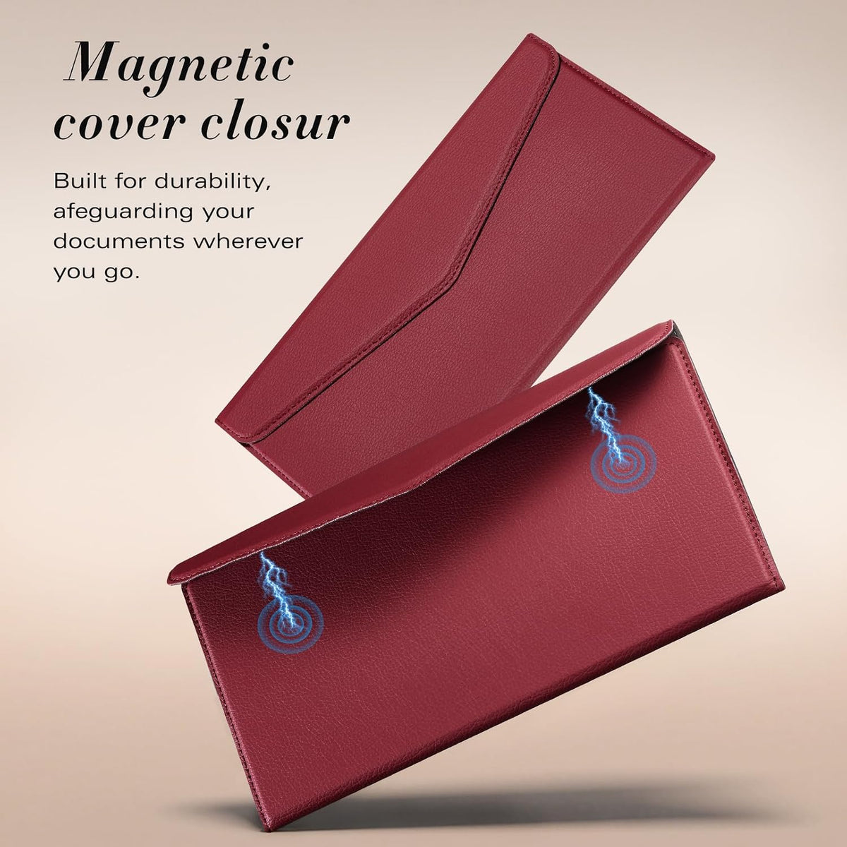 CoBak Leather Car Registration and Insurance Holder with Magnetic Compartment - Vehicle Glove Box Organizer for Driver License, Cards, Emergency Cash - Auto Truck Accessories Case, Wine Red