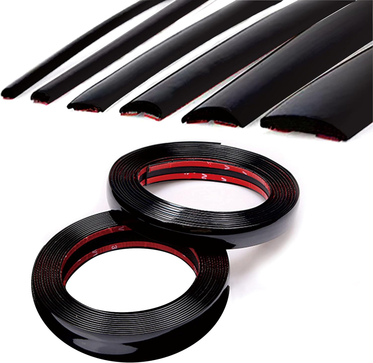 Glossy Black Car Exterior and Interior Molding Trim Universal Bumper Window Door Body Side and Household Furniture Surfaces Decorative Strip Scratch-Proof (Width: 5/16inch (8mm), Length: 25Ft)