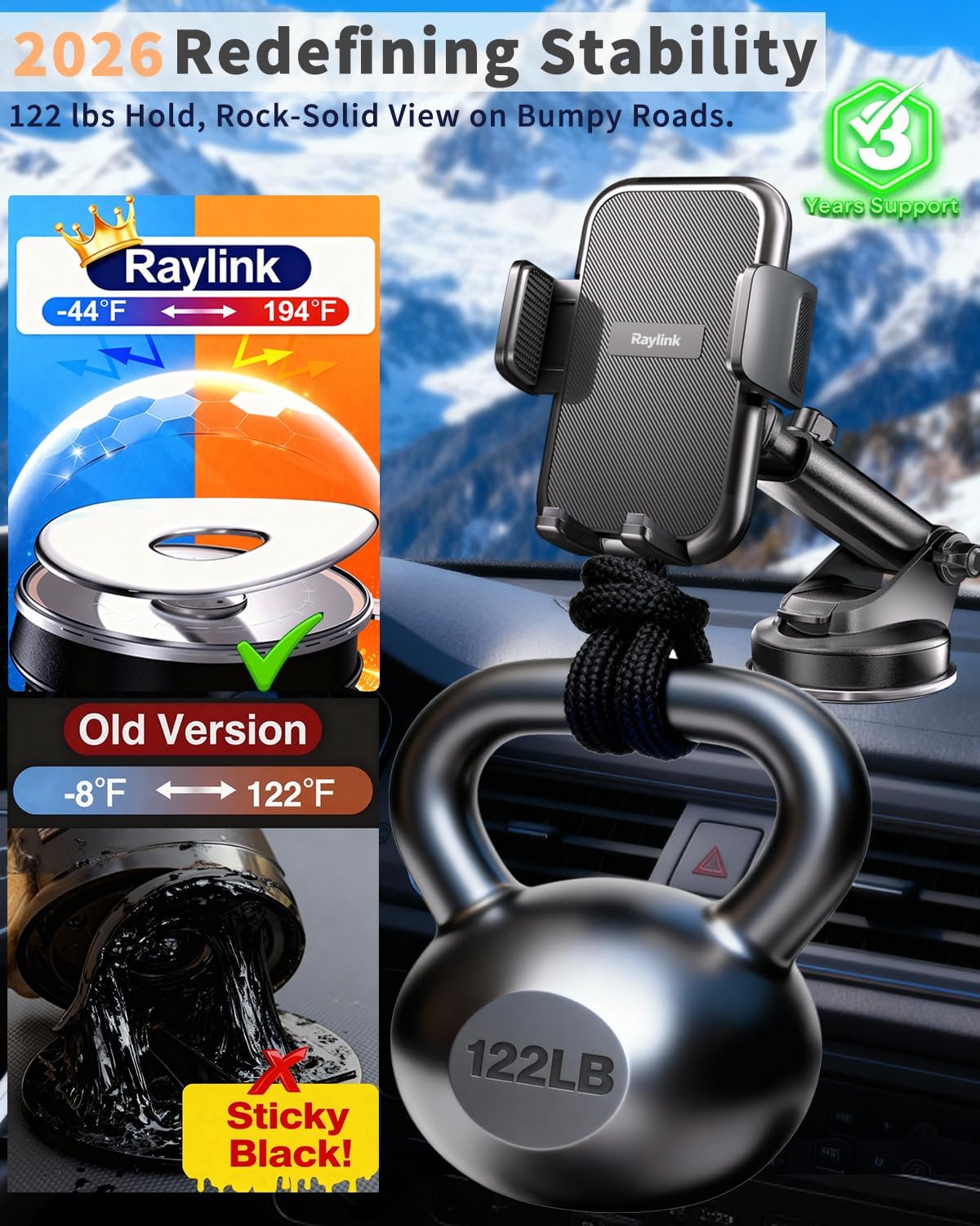 NO.1 Best【Fixed Integrated 122lb】Military-Grade Car Phone Holders Windshield Dashboard Vent【Upgraded Suction & Clip】Cell Phone Mount with Patent & Safety Certs for iPhone 17 Pro Max 16 15 Samsung