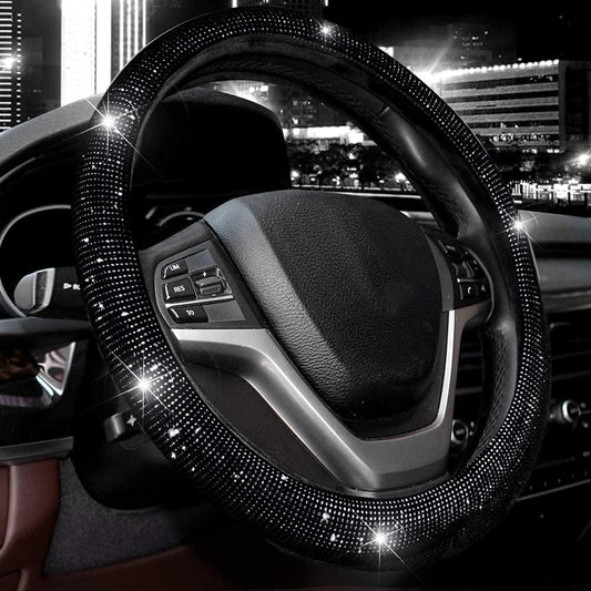 Valleycomfy Steering Wheel Cover for Women Men Bling Bling Crystal Diamond
