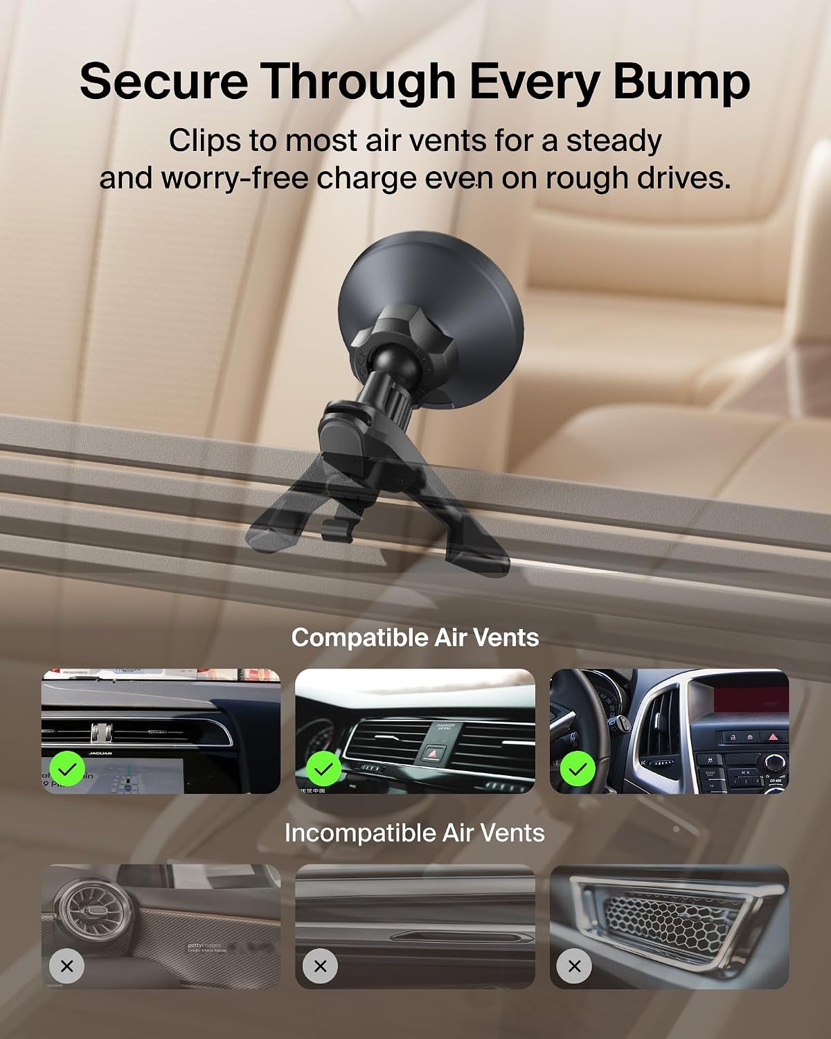 Belkin Qi2 15W Magnetic Wireless Vent Mount, Fast Charging Car Charger