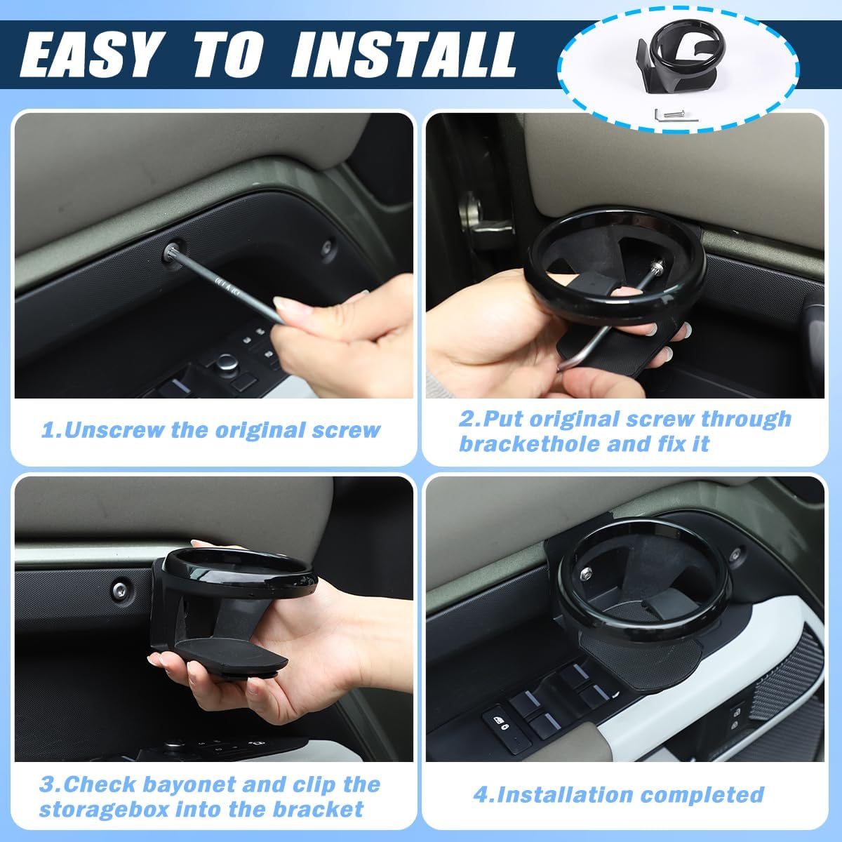 Car Cup Holder, Vehicle Door Cup Holder Compatible with Land Rover Defender 90 110 130 2020-2026 Car Door Cup Holder Expander Interior Accessories