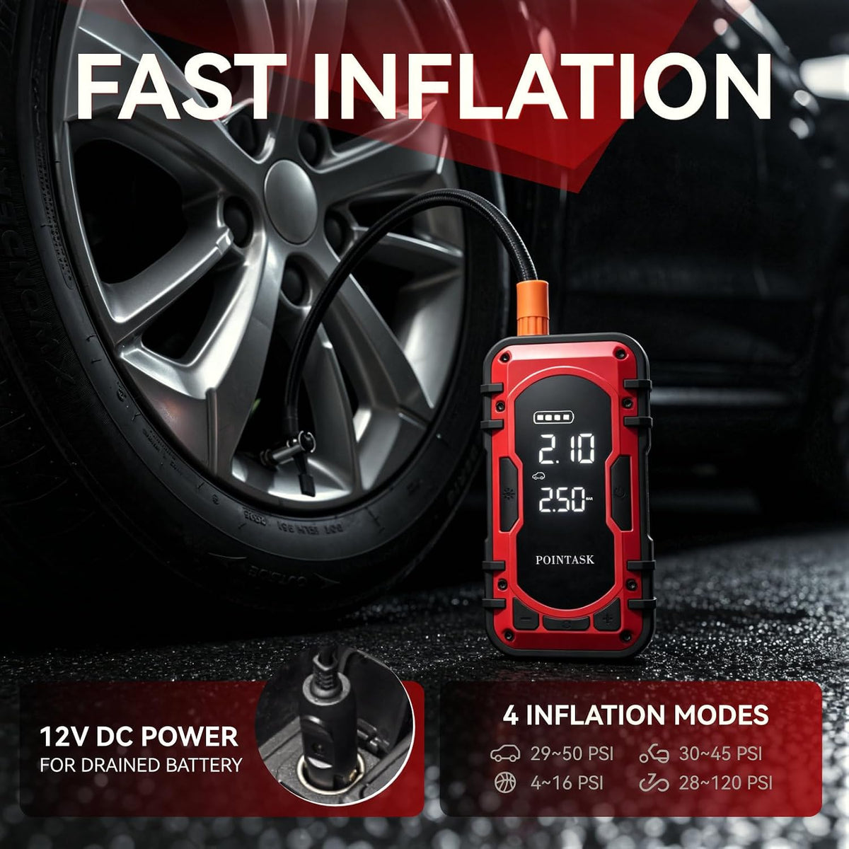 1000A Peak 12V Car Battery Jump Starter Portable with Air Compressor