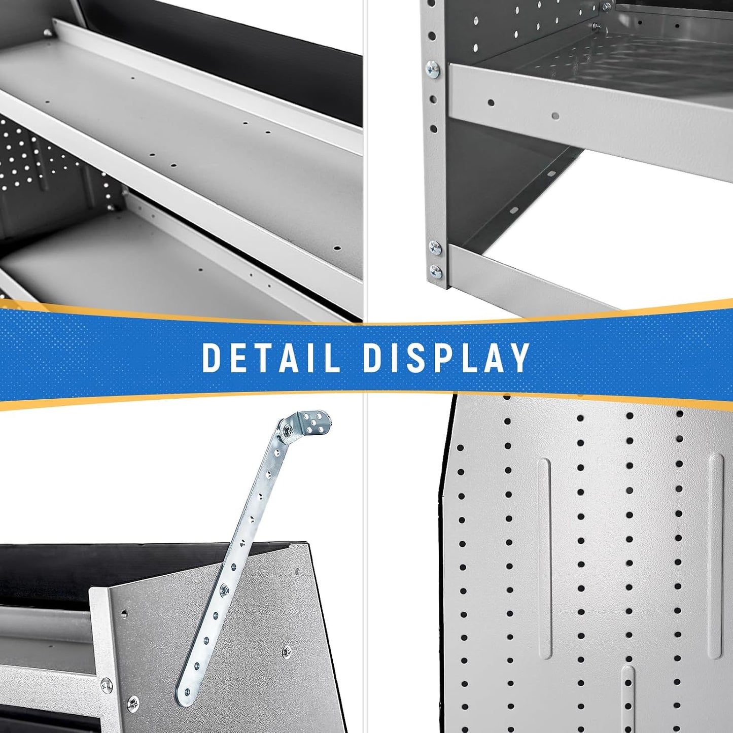 AA Products Model SH-4603-T3 Steel Low/Mid/High Roof Van Shelving Storage System Fits Transit, GM, NV, Promaster and Sprinter, Contoured Shelving Unit, 32" W x 46" H x 16" D