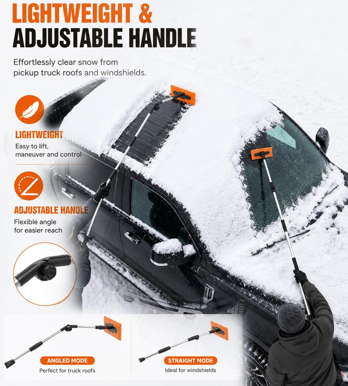 DooGooCoo 57.1" Snow Broom & Ice Scraper for Car with 16.3" Foam Brush