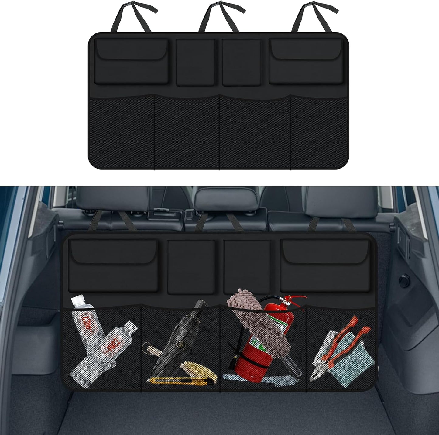 wuyaoyao Car Trunk Organizer, Large Capacity Hanging Trunk Storage Organizer with Pockets & Adjustable Straps, Oxford Fabric Vehicle Backseat Storage Bag, Universal Car Accessories (Regular)