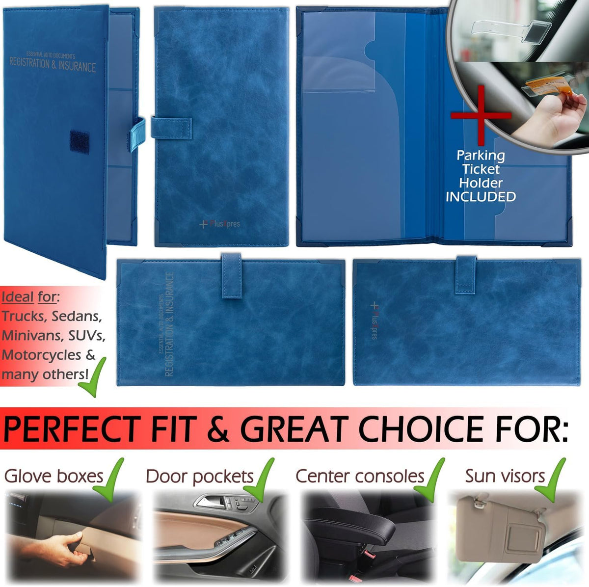 PlusXpres Registration and Insurance Card Holder - Car Organizer - Blue