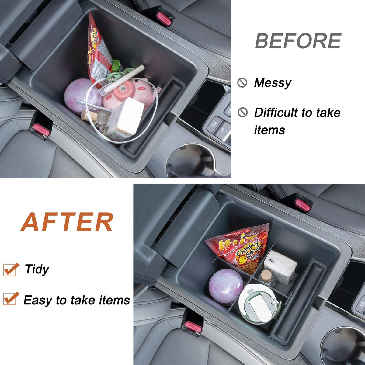 PIMCAR 3-Piece Center Console Organizer Set for 2023-2026 Honda Pilot, 2024-2026 Honda Passport/Ridgeline Accessories, Armrest Hidden Storage Box & Divider ABS Material Interior Accessories