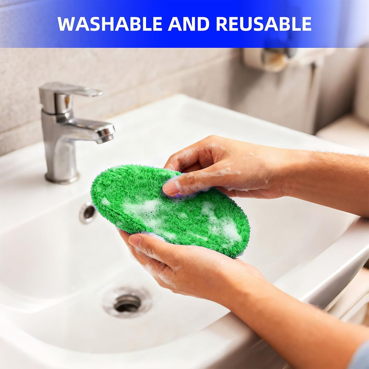 desin Windshield Cleaning Tool, Car Window Cleaner Windshield Cleaner with 4 Reusable and Washable Microfiber Pads and Extendable Handle Auto Inside Glass Wiper Kit (Green)
