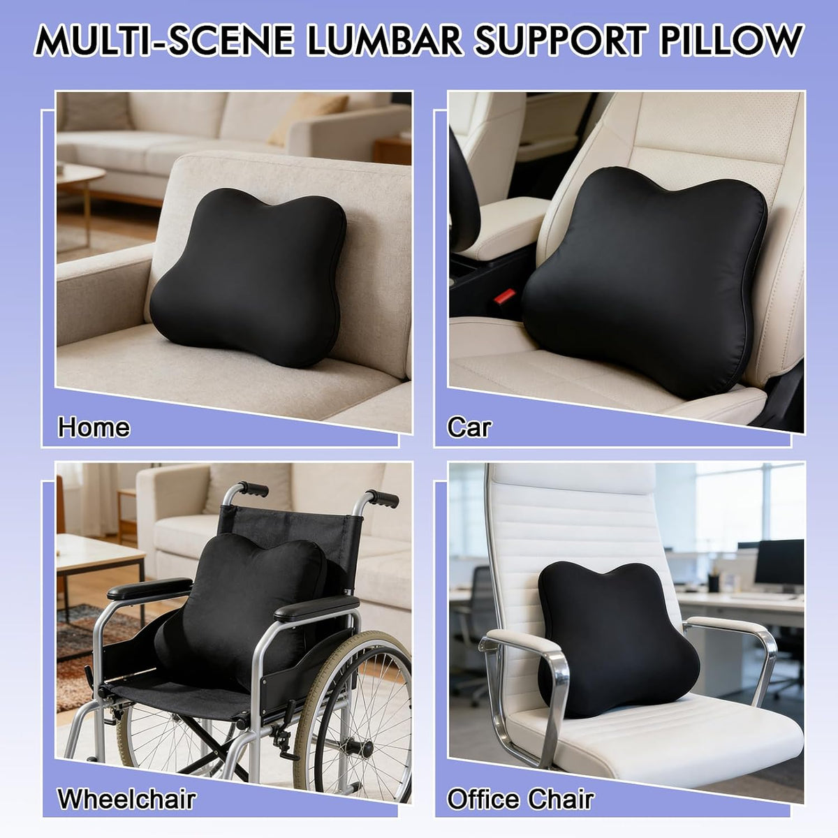 Ergonomic Lumbar Support Pillow for Office Chair, Memory Foam Lumbar Pillow Promote Back Pain Relief & Improve Posture, Low Back Support for Car, Gaming Chair, Couch, Breathable Cover, Black