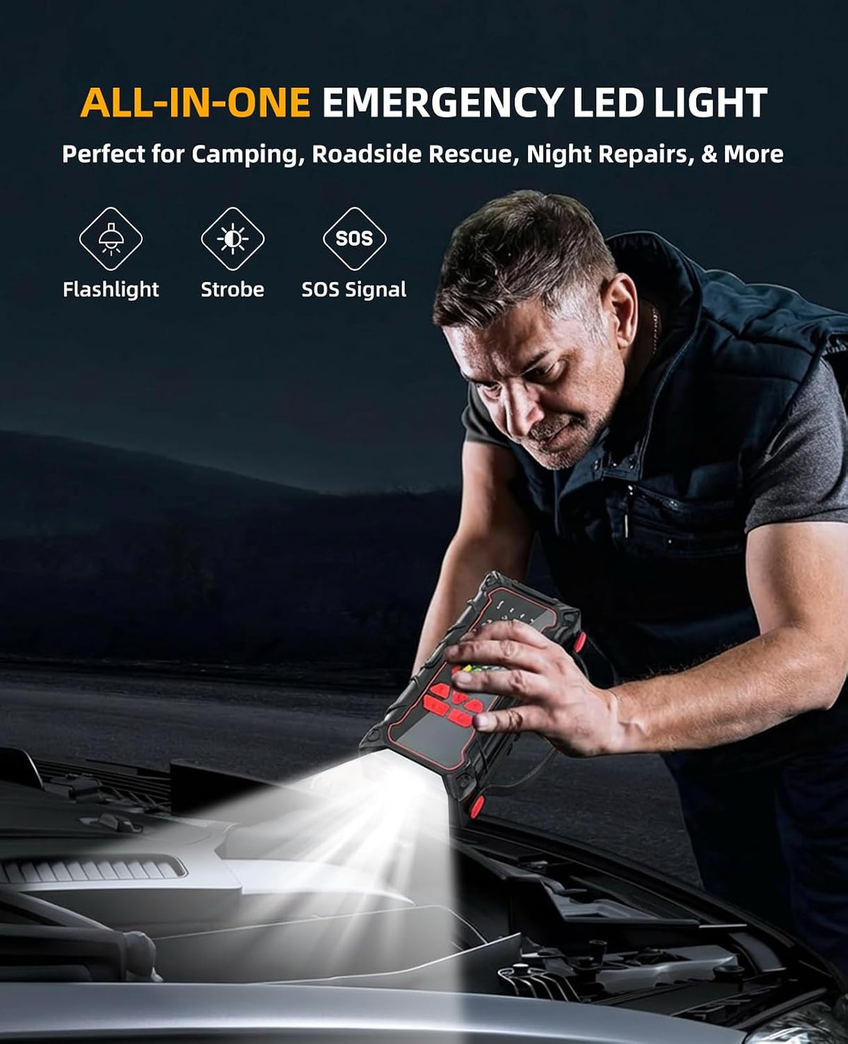 5000A Car Battery Jump Starter with Portable Tire Inflator 160PSI, Car Battery Charger 7.0L Gas/6.0L Diesel, Jump Box Power Bank& Jumper Cables for Car