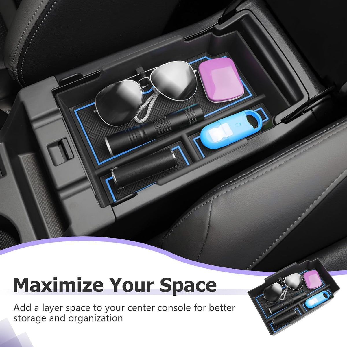 LUWU Center Console Organizer Compatible with Subaru Crosstrek & Impreza 2024-2026 Accessories Armrest Console Secondary Storage Box Insert Tray ABS Material with Coin Holder Blue