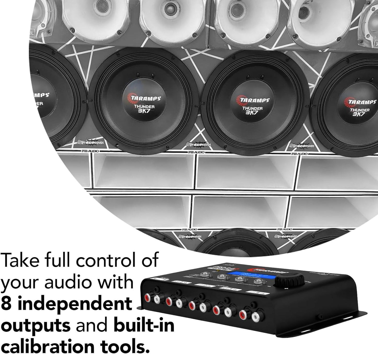 Taramps Pro 2.8S Black DSP Crossover Full Digital Signal Audio Processor and Equalizer with sequencer 15-Band Graphic Equalization 12 preset EQ 2-Channel in and 8-Channel Out Car Audio, Sound Quality