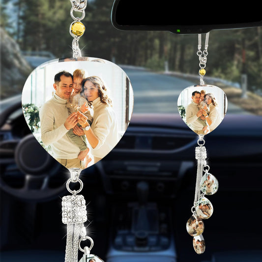 Personalized Photo Car Hanging Accessories, Custom Car Rearview Mirror Hanging Accessories Crystal, Photo Gifts Decor Accessories