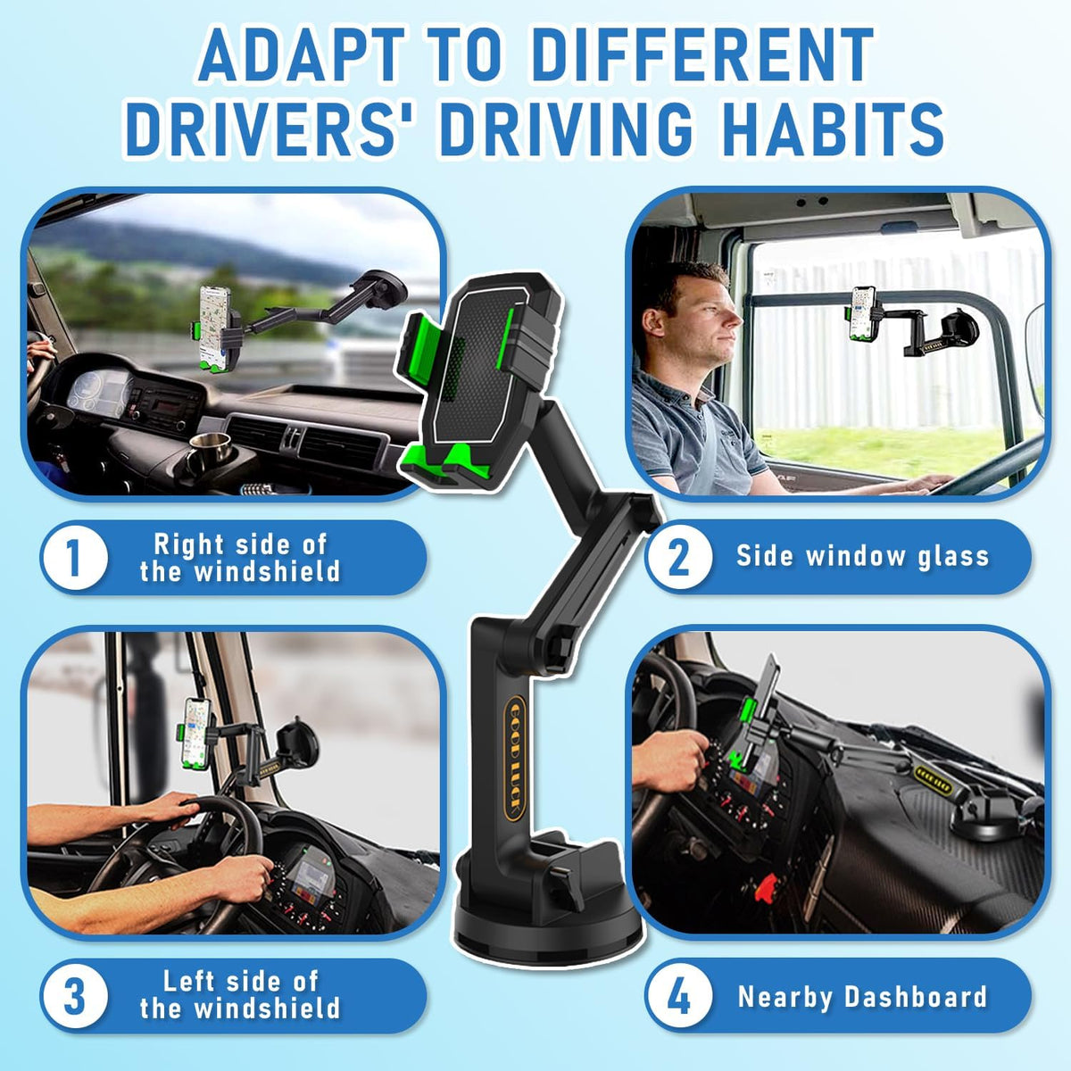 WUITIN Heavy Duty Phone Holder - Long Arm, Anti-Shake Suction Cup, Compatible with All Phones & Vehicles