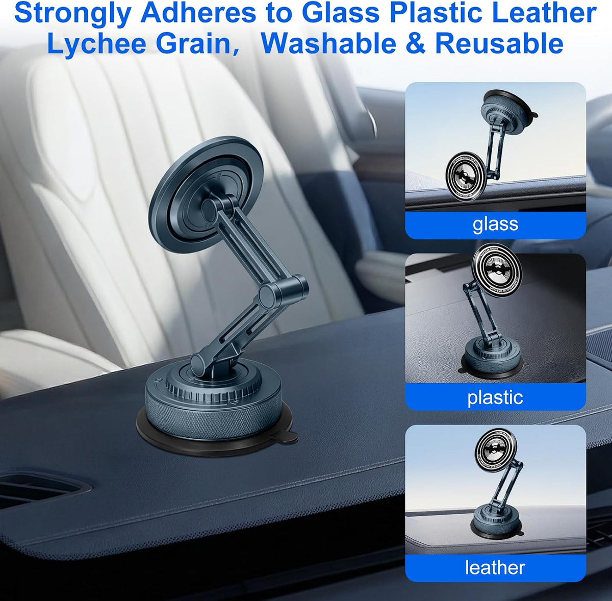PIEPIE All-Metal Alloy Long Arm Magnetic Suction Cup Car Phone Mount Holder