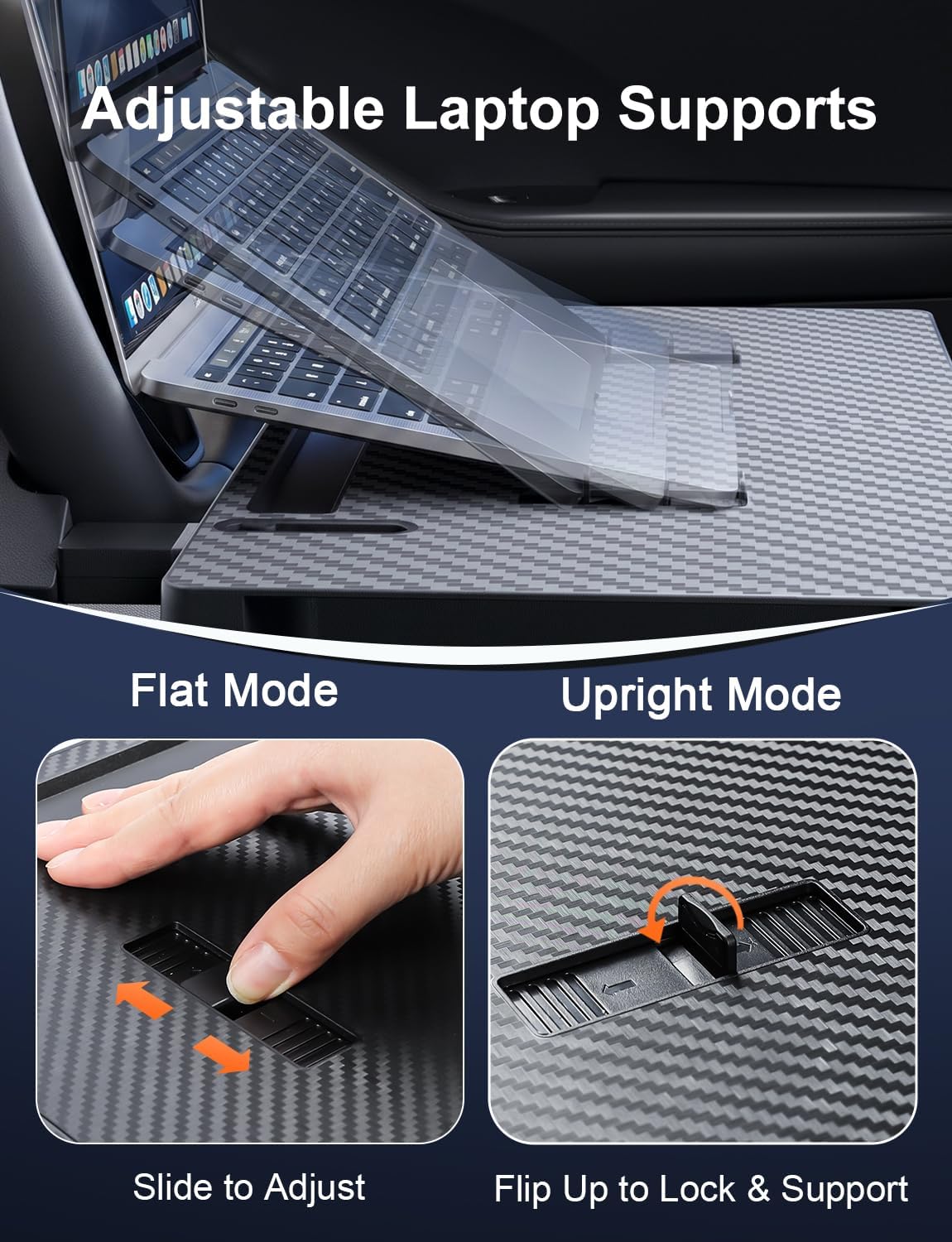 2-in-1 Car Steering Wheel Desk & Table Tray, Seat Gap Filler Organizer - Detachable Two-Piece Slide-Together Laptop & Eating Tray, Adjustable Supports & Hooks, Fits Most 3-Spoke Round Wheels
