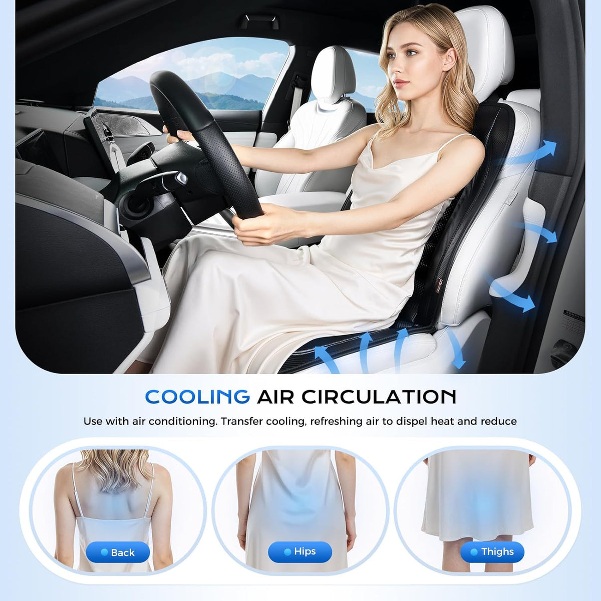 Coverado Cooling Car Seat Cover, Ventilated Seat Cushion for Summer, Cooling Car Seat Pad with Dual Powerful Turbo Fans Universal Fit for Sedan SUV Truck Van, Black