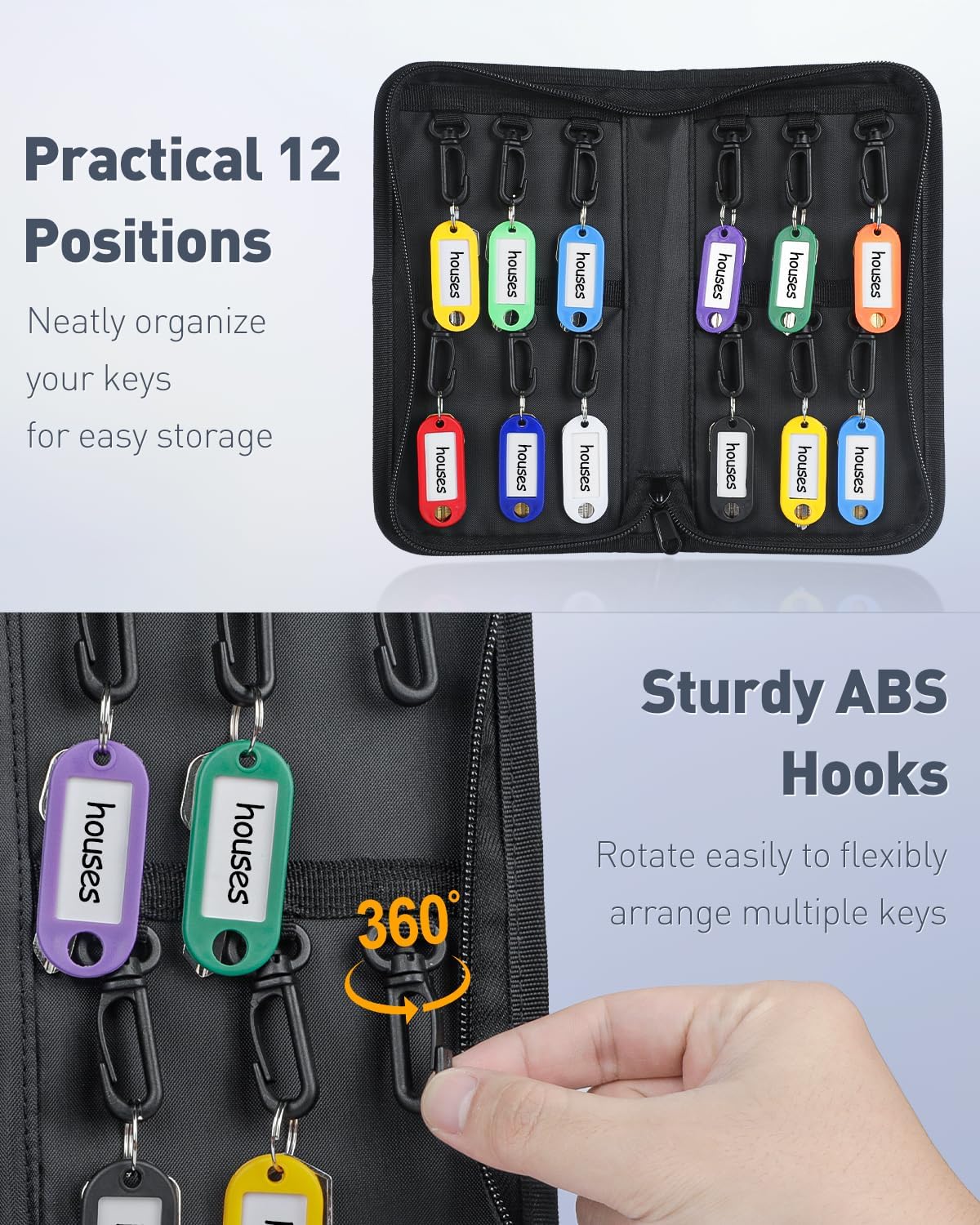 Uniclife 12-Hook Portable Key Organizer,Zippered Key Case for Offices