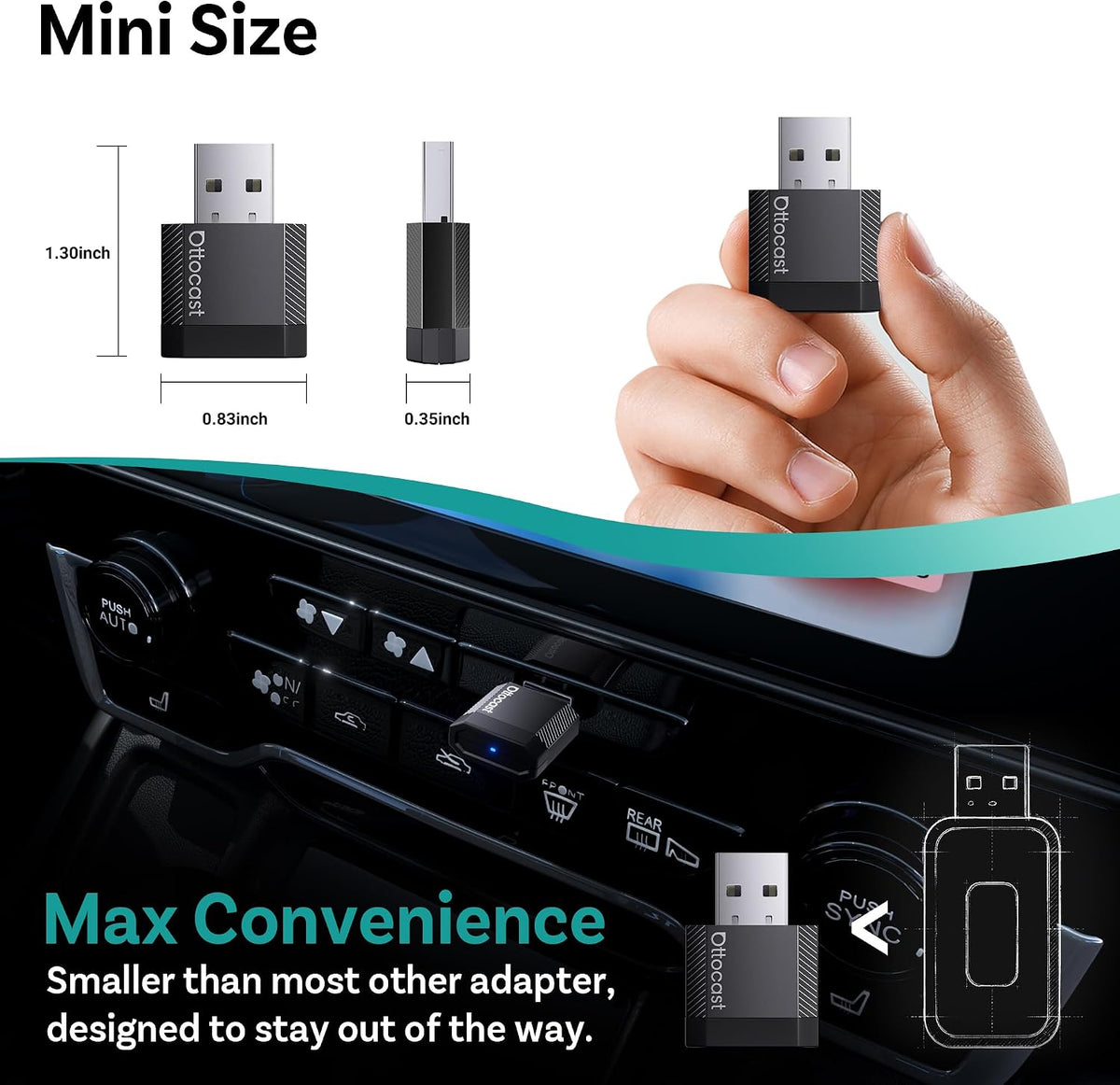OTTOCAST Mini Nova Wireless CarPlay & Android Auto Adapter, 2026 Upgraded