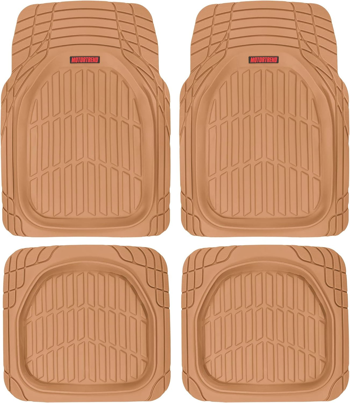 Motor Trend - MT-921-BG Flextough Tortoise - Heavy Duty Rubber Floor Mats for Car SUV Van & Truck - All Weather Protection - Deep Dish (Tan Beige)