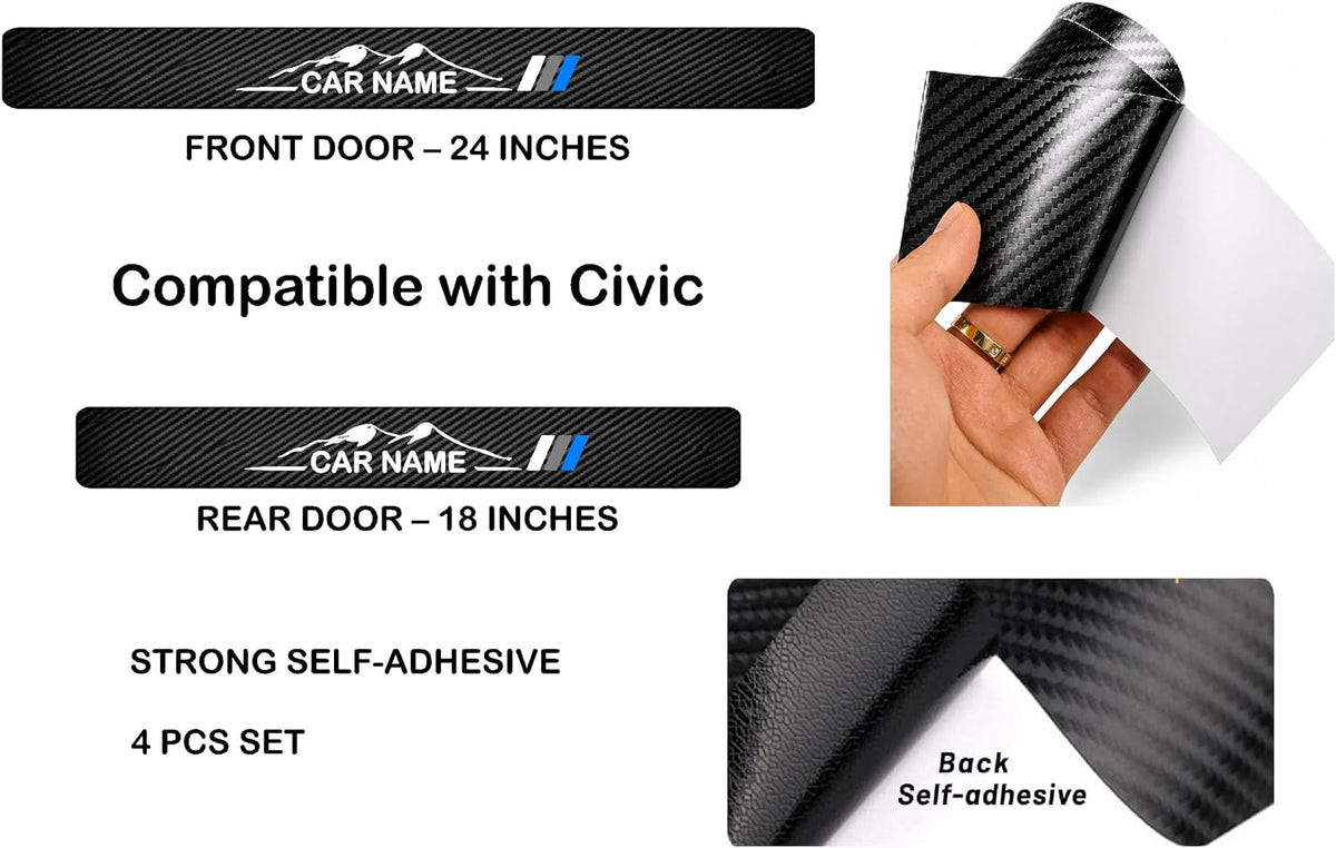 Corolla Sticker Door Sill Protector Compatible with Toyota Corolla Accessories | Carbon Fiber Scratch Guard (4 Door Sill Protectors Including 4 Reflective Door Stickers)