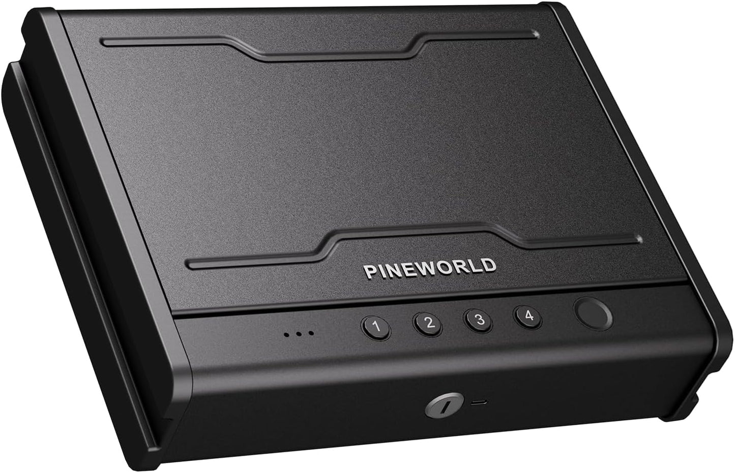 PINEWORLD Biometric Fingerprint Handgun Safe with Raised Backlit Keypad&Key | Interior Light & Emergency Power Supply& Voice Navigation & Mute Mode, With Cable For Home, Nightstand, Car,Travel. Nice Gift