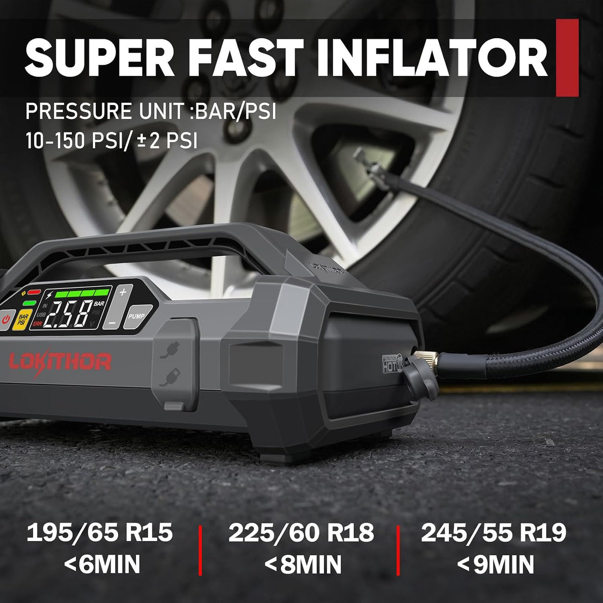 LOKITHOR JA301 Jump Starter with Air Compressor(8.0L Gas & 6.0L Diesel)
