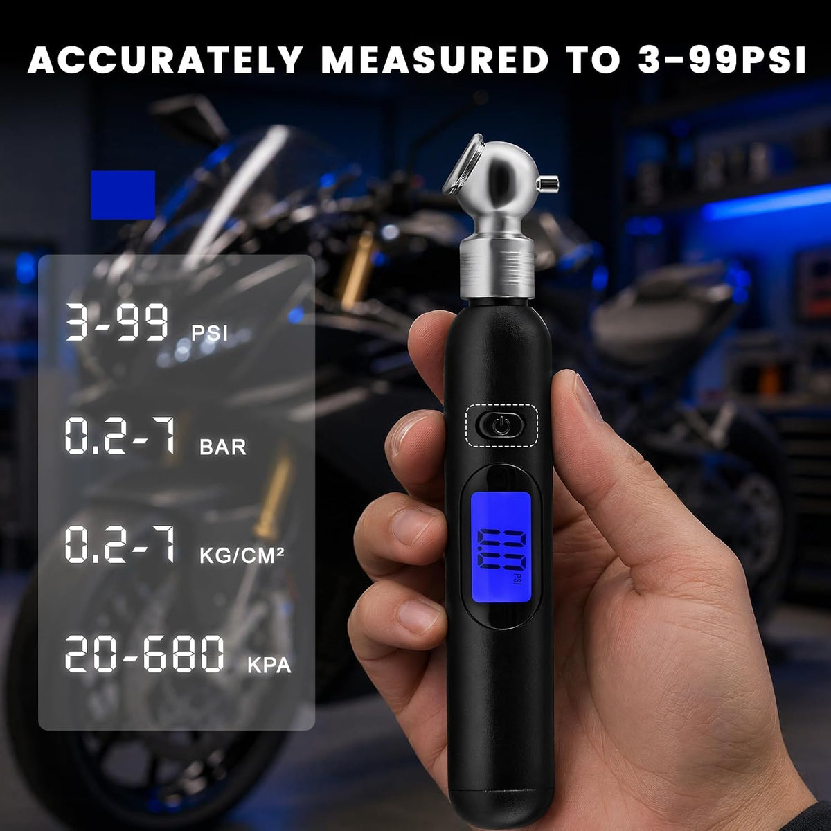 Digital Tire Pressure Gauge, 5-100PSI 4 Settings Auto Tire Check Pencil with Backlit LCD Display, Portable Air Pressure Gauge for Cars Trucks Motorcycles, Car Accessories