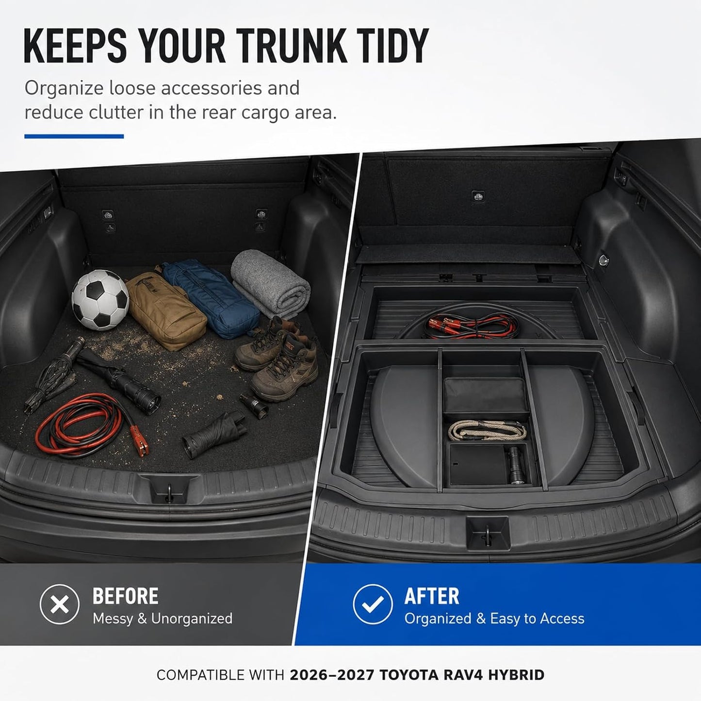 Hidden Trunk Storage Box for 2026 2027 Toyota RAV4 Hybrid, Under Floor Cargo Organizer Tray, Rear Trunk Insert Storage Bin, Multi-Compartment SUV Cargo Accessories, Black