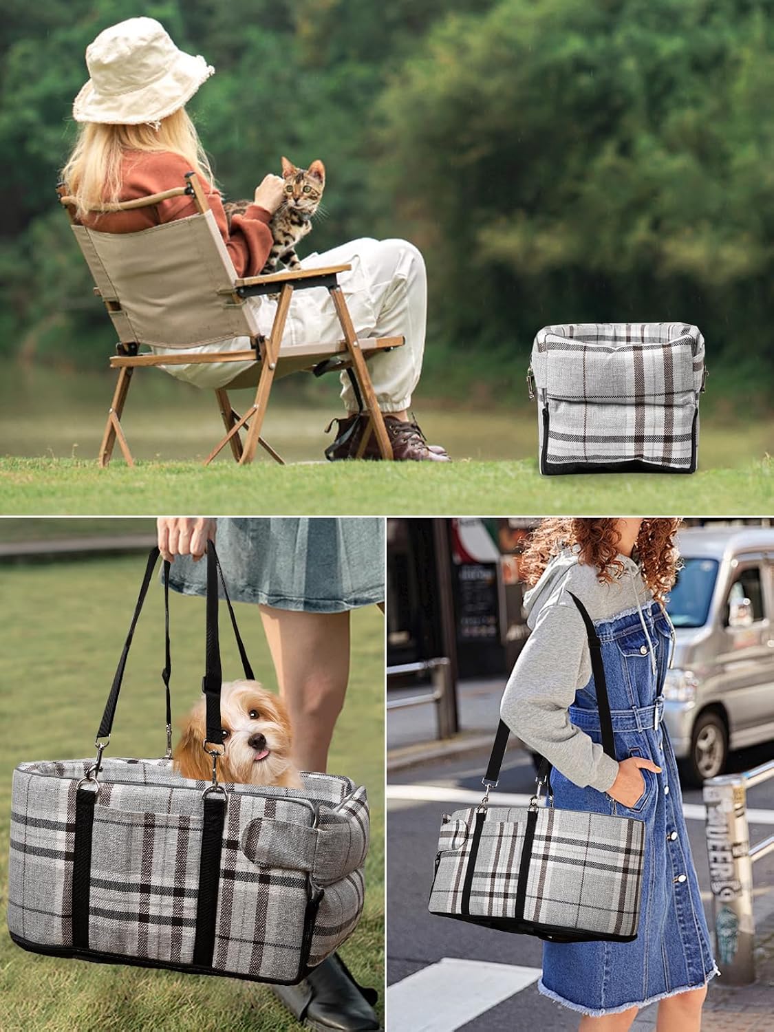 Prpeko Small Dog Car Seat, Portable Dog Seat with Soft Washable Cushion,Center Console Dog Car Seat for Small Dogs Up to 13lbs(Grid Grey)