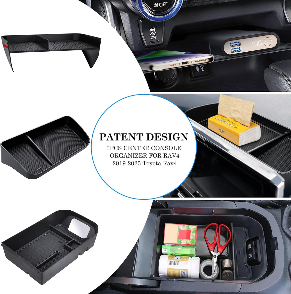 DIAMOOKY 3PCS Center Console Organizer for Toyota RAV4 2019-2025