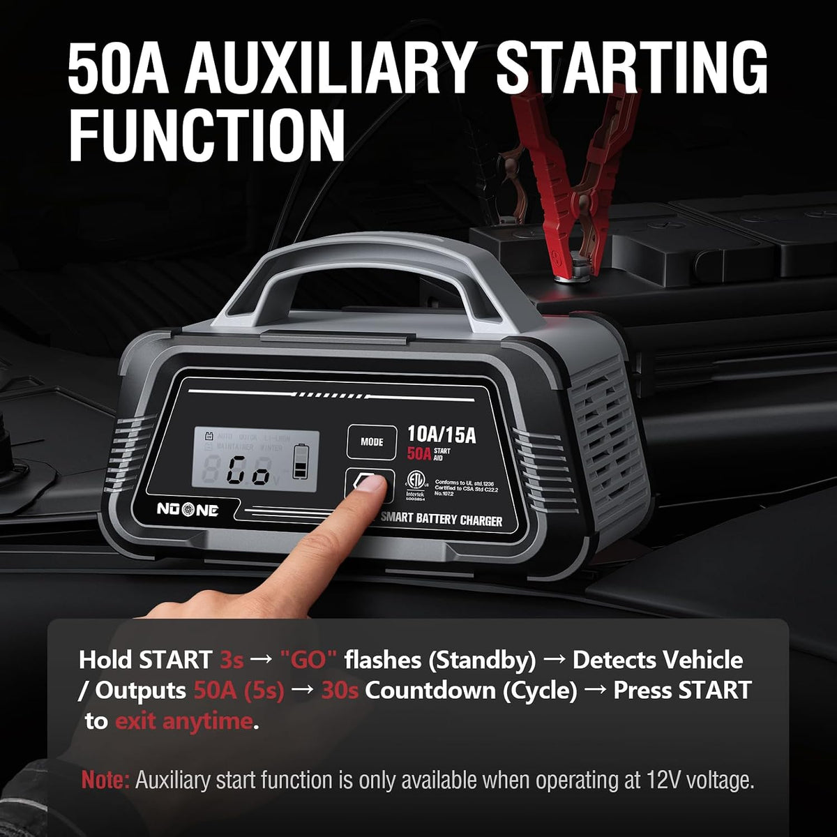 NOONE 10A/15A Smart Battery Charger - 6V/12V Fully Automatic Maintainer