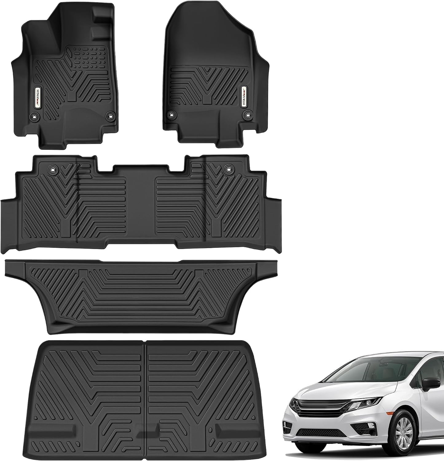 YITAMOTOR Floor Liner and Cargo Mats Fit for Honda Odyssey 2018-2026 Mini Passenger Van, All Weather TPE Car Floor Liners,Durable Anti-Slip Accessories, 1st & 2nd & 3rd Row & Cargo Liner, Black