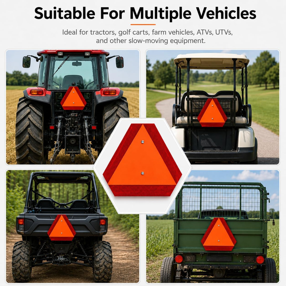 1 Set- Slow Moving Vehicle Sign with Mounting Bracket, 14 x 16 Inch Aluminum Reflective Triangle, Orange SMV Warning Sign for Golf Cart, Tractor, UTV, ATV, Roadside Safety
